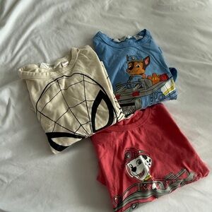 Set of three Paw Patrol and Spiderman Long sleeve t-shirts US 5T-6T